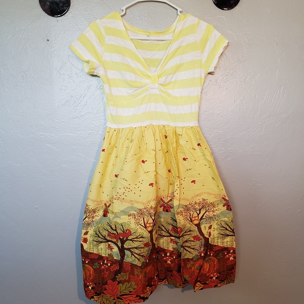 Handmade autumn windy falling leaves dress
